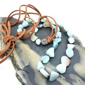 NWT Amazonite and Leather Adjustable Necklace